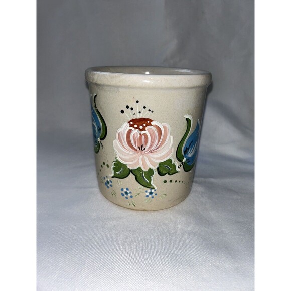 Vintage Hand Painted Small Crock Floral Signed & Dated “89” Unknown Maker - Picture 3 of 8